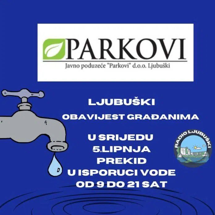 Obavijest građanima: Prekid isporuke vode u srijedu Obavijest Gradanima Prekid Isporuke Vode U Srijedu