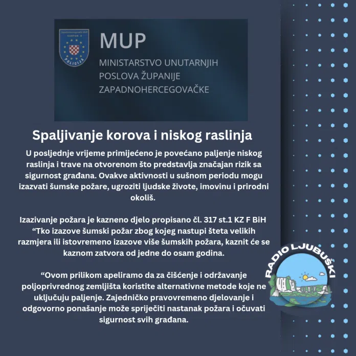 Sprjecavajte Pozare Ne Palite Korov I Raslinje
