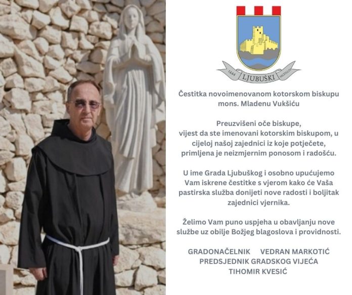 Cestitka Gradonacelnika Markotica I Predsjednika Kvesica Biskupu Mons Mladenu Vuksicu. Mladenu Vuksicu Preuzviseni Oce Biskupe Vijest Da St