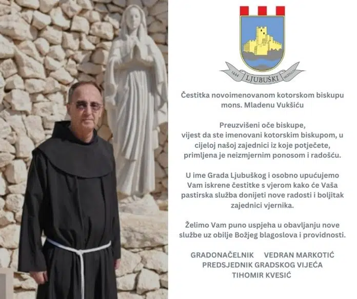 Cestitka Gradonacelnika Markotica I Predsjednika Kvesica Biskupu Mons Mladenu Vuksicu. Mladenu Vuksicu Preuzviseni Oce Biskupe Vijest Da St