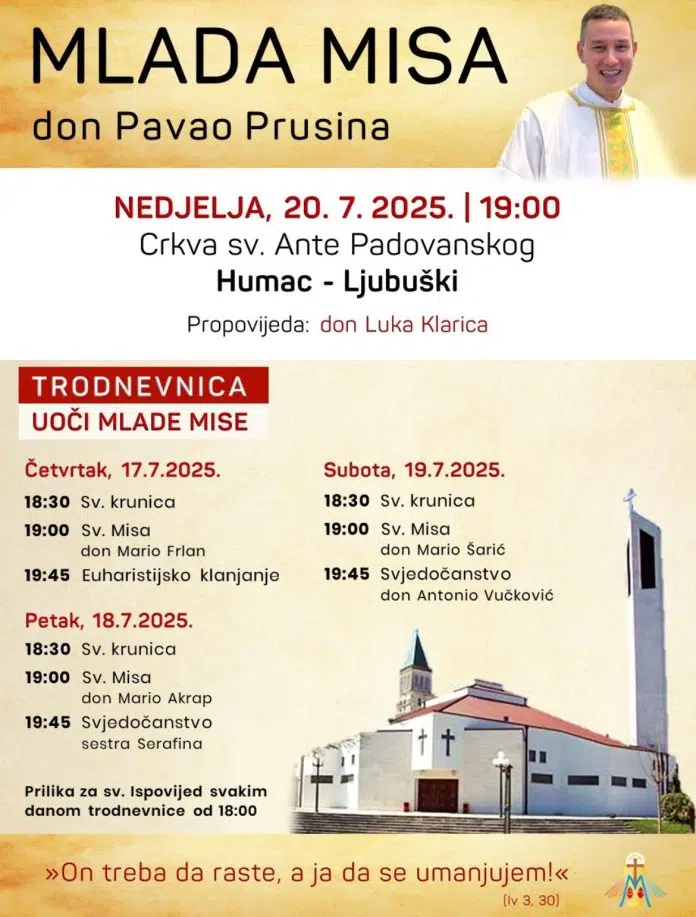 Župa Humac: Don Pavao Prusina slavi mladu misu u nedjelju
