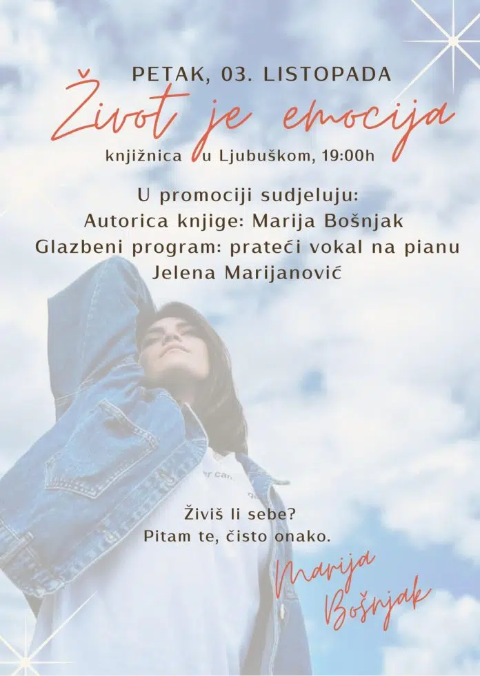 Predstavljanje knjige “Život je emocija” Marije Bošnjak u petak u