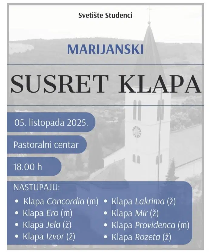 Župa Studenci: U nedjelju “Marijanski susret klapa” u Pastoralnom centru