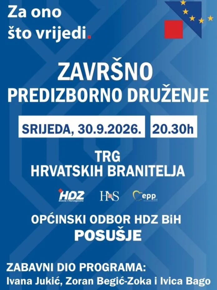 OO HDZ BIH Posušje najavljuje završno predizborno druženje