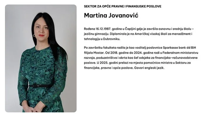 Čapljinka Martina Jovanović preuzela funkciju od dopremijera i ministra razvoja,
